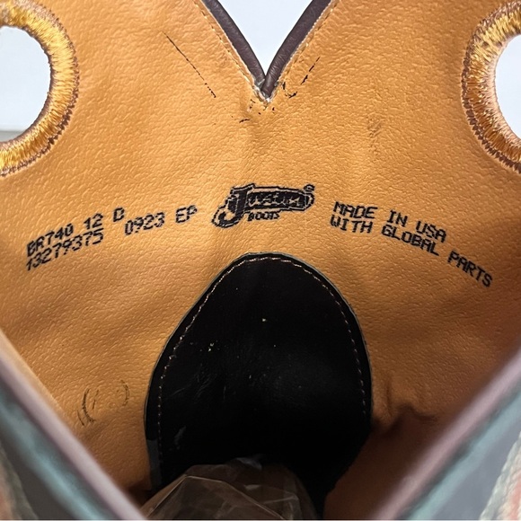 Justin Caddo Bent Rail Western Boots Mens 12 D Leather Copper Brown Black - Picture 8 of 8